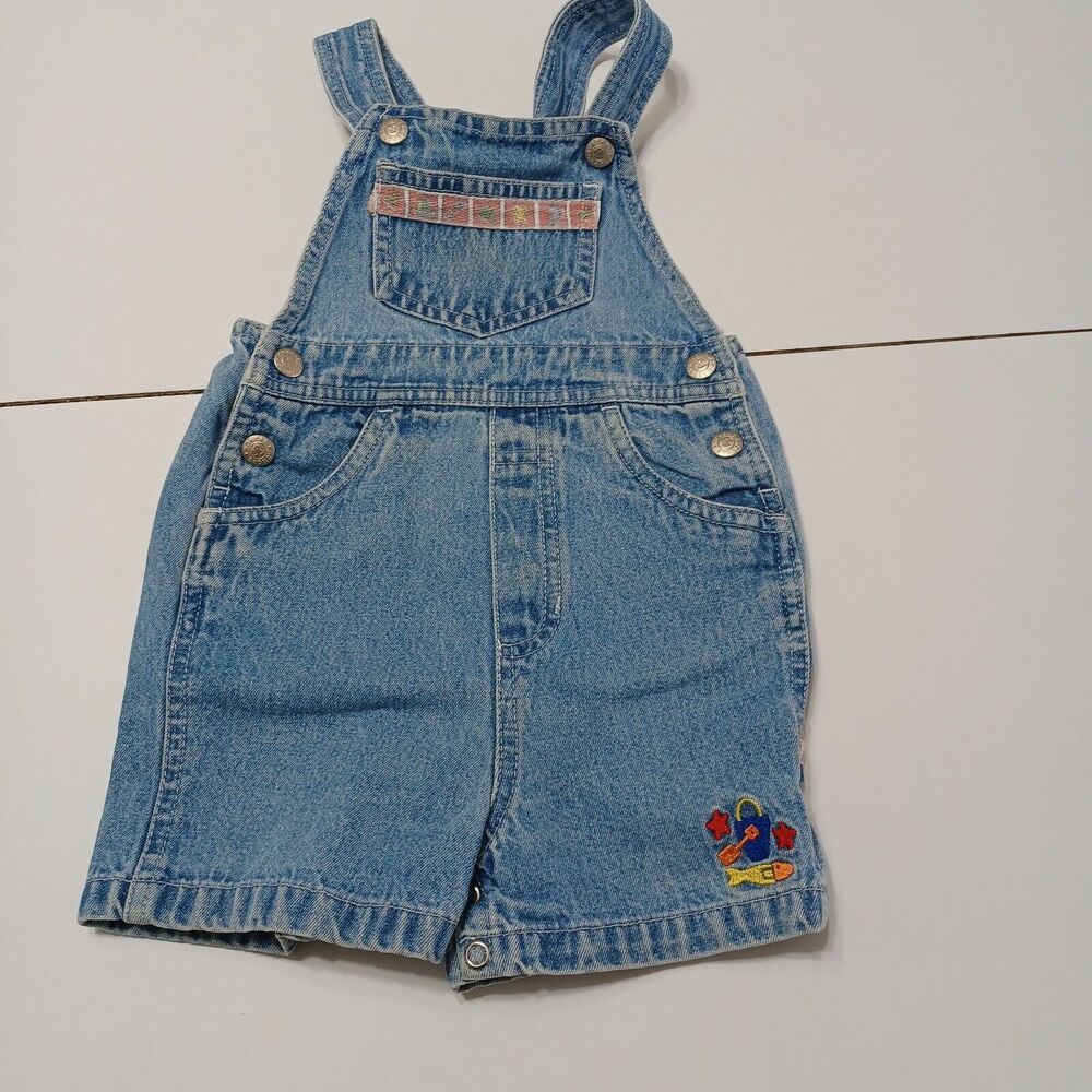 Honors Baby 18 Months Denim Shortalls Blue Adjustable Strap Overall Shorts Stars